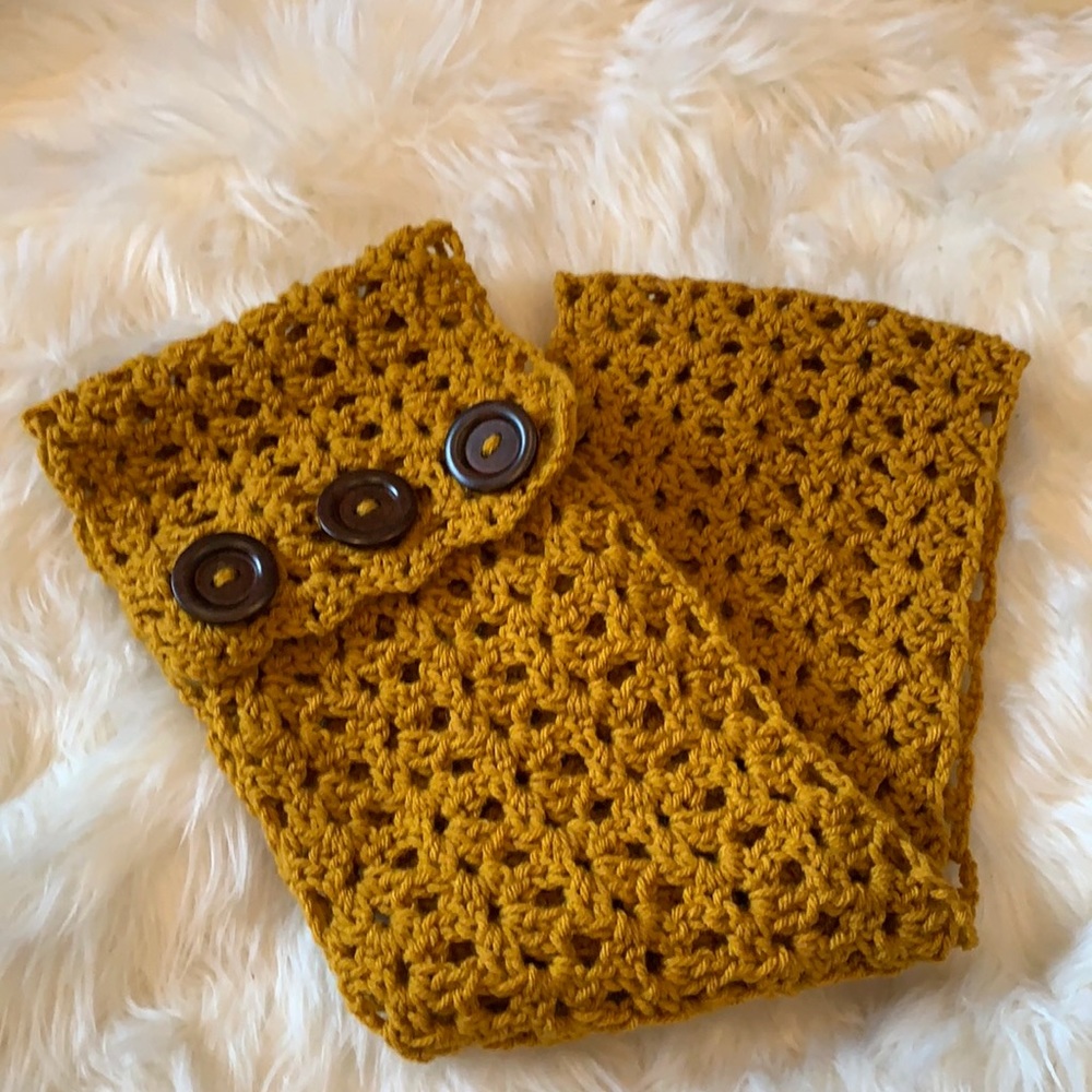Gold hand-crocheted infinity  scarf